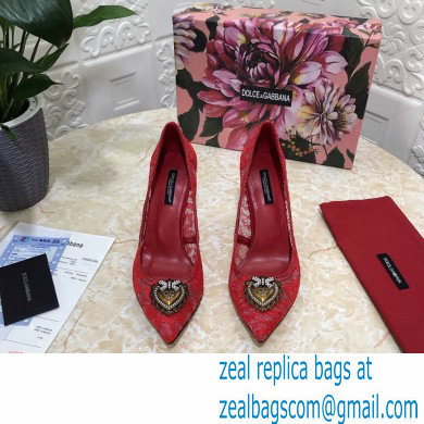 Dolce  &  Gabbana Heel 10.5cm Taormina Lace Pumps Red with Devotion Heart 2021